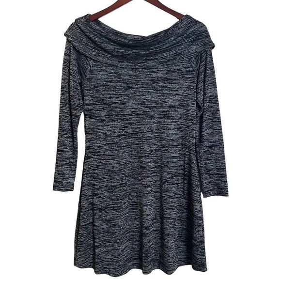 Soma Melange Off The Shoulder Long Sleeve Mini Cozy Dress Black Grey Size Small - Picture 4 of 9